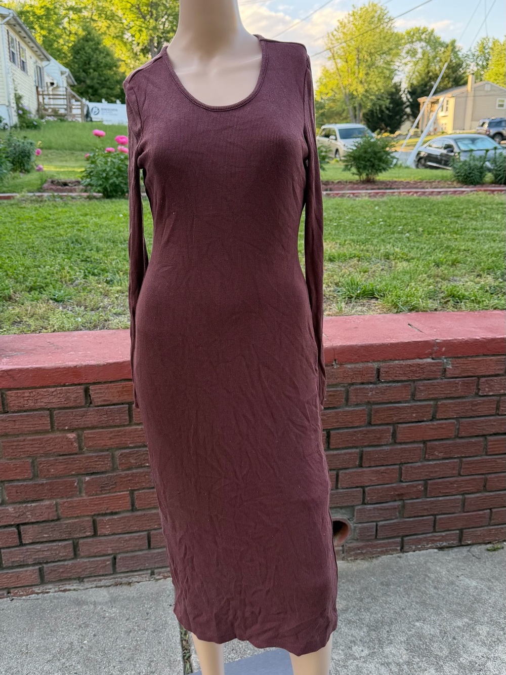 Marine Layer Long-Sleeve Bodycon Dress in Deep Plum